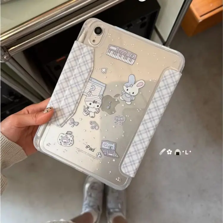 Blue Plaid Cute Rabbit Y2K Korean Ins Cover For iPad Pro 13 11th M5 M4 12.9 A16 10 8 7 9th 10th Air 11 M2 M3 Mini Tablet Case view 3
