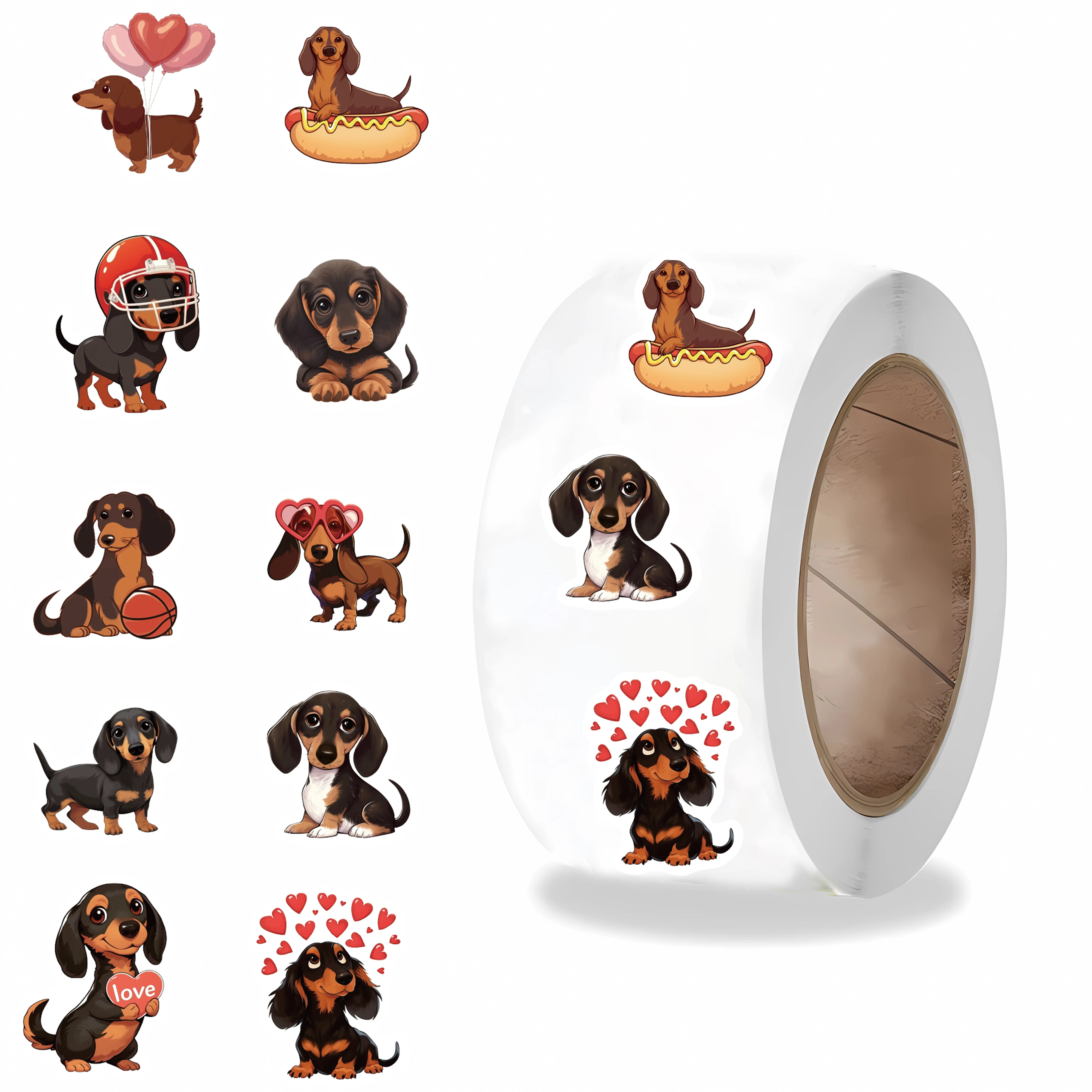 500PCS Little Sausage Dog  Roll Sticker Personalize Bicycle Coffee Art Aesthetic Skateboard Wall Suitcase Skateboard Sticker