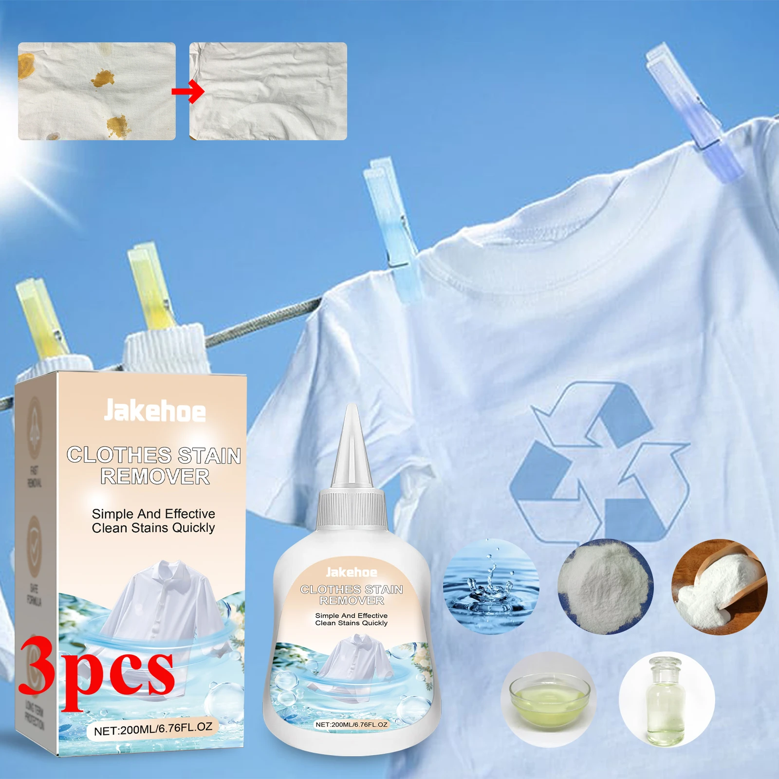 

3pcs Clothing Stain Remover 200ml Portable Multiposes Clothes T-Shirt Shoes Pant Dusty Dirty Removal Agent Cleaning Cleaner