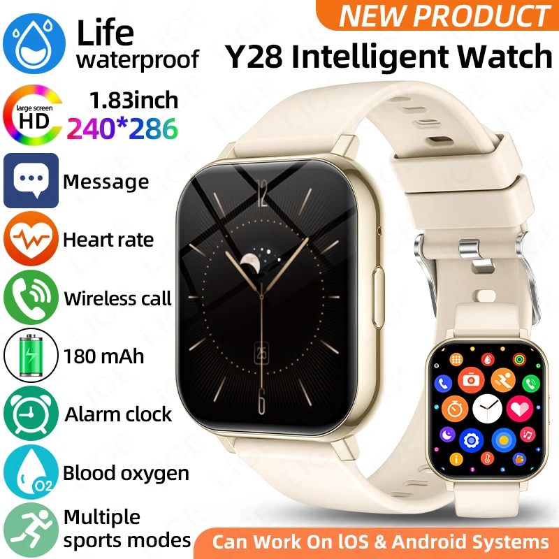 

2026 LIGE Men's Smart Watch 1.83'' HD Screen Heart Rate Monitor Voice Assistant Music Controller Pedometer Call Reminder Watches