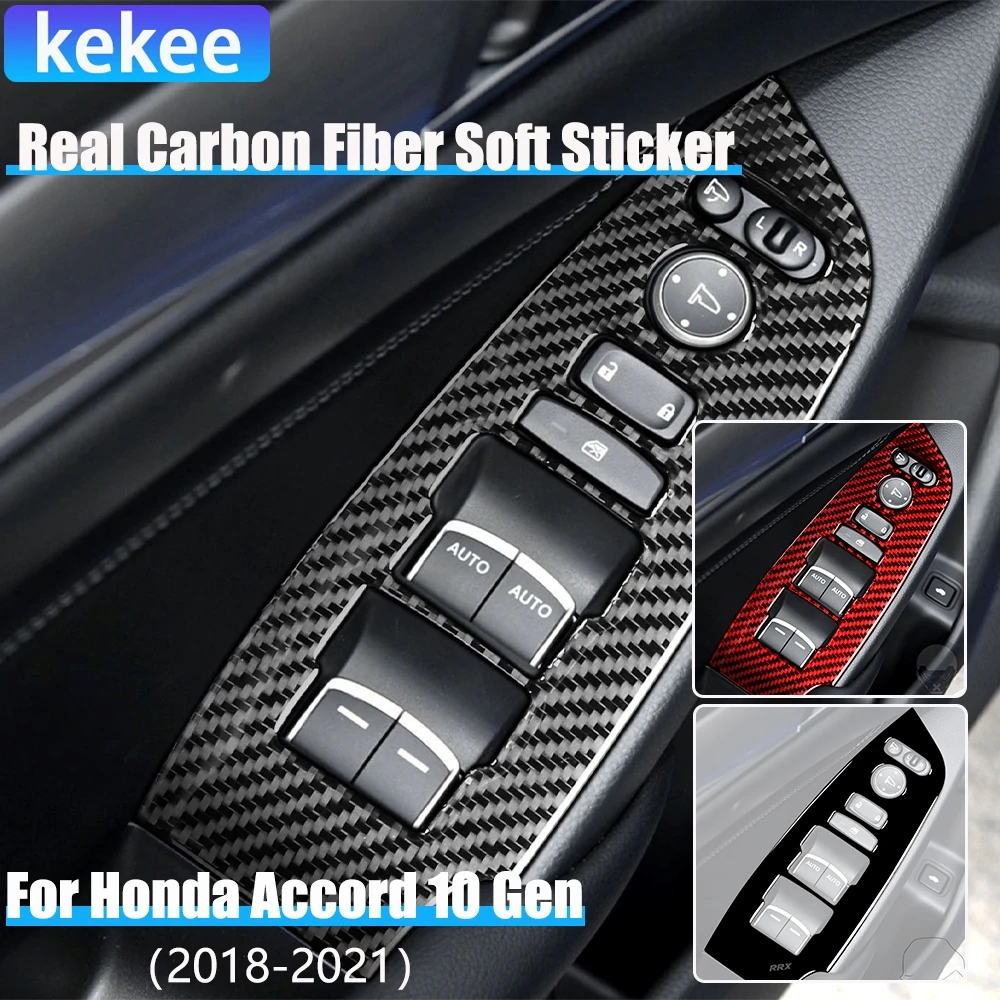 

Real Carbon Fiber Car Accessories Window Lift Panel Decorative Cover Soft Sticker For Honda Accord 10th Gen 2018 2019 2020 2021