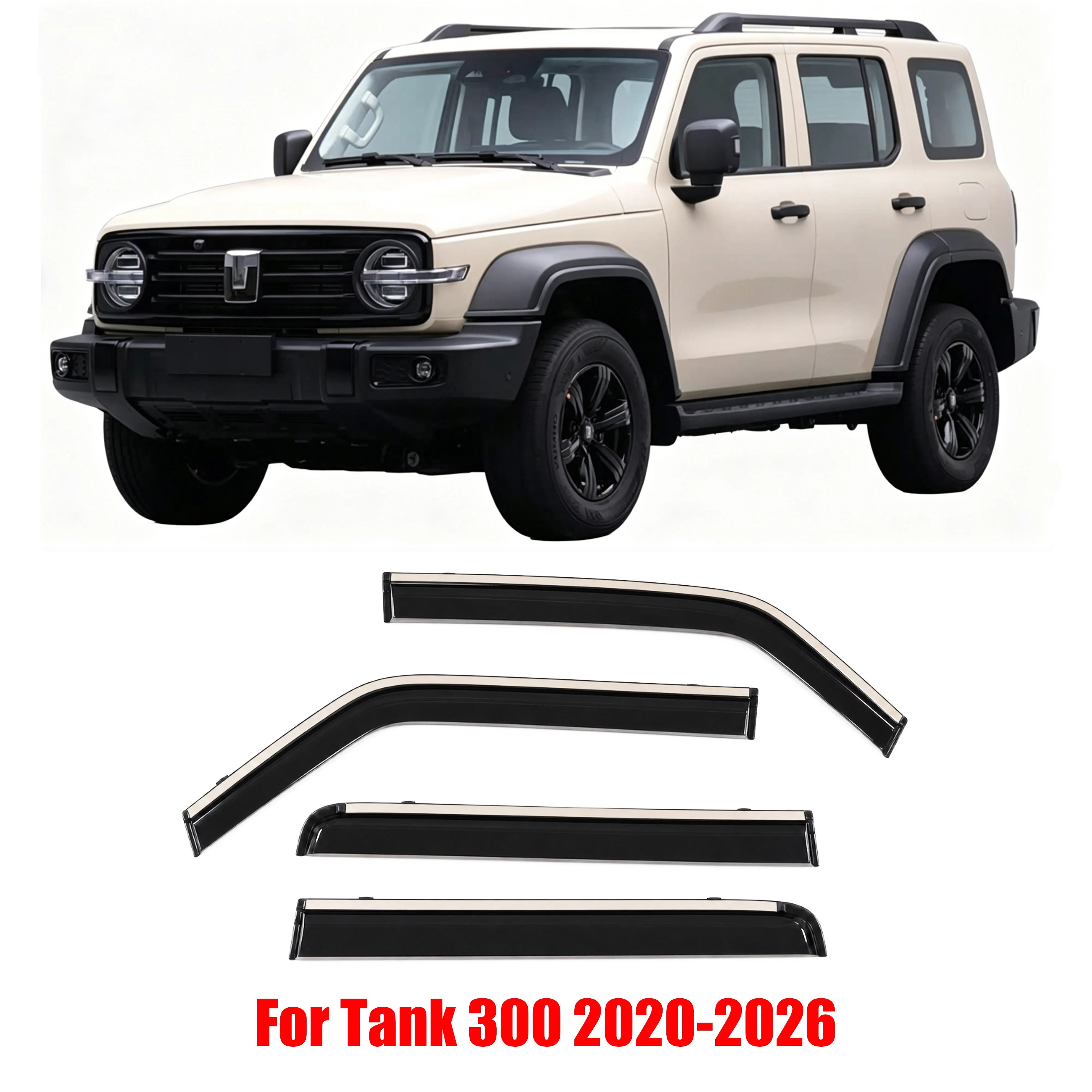 Window Visors For GWM Tank 300 P71 2020-2026 Smoke PS Chrome Trim No Drilling 4Pcs