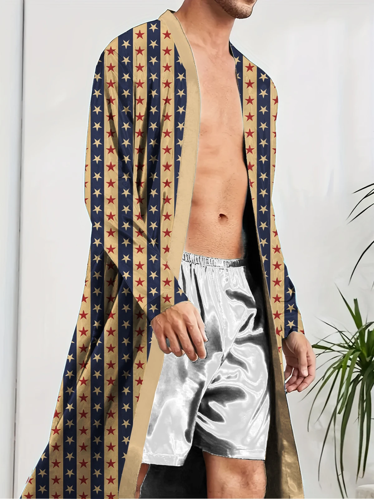 

Men Robe 2025 Autumn Man Home Sleeping Robe 3D Printed Pentagram Stripe Pattern Spring Thin Quick Drying Skin Friendly Bathrobe