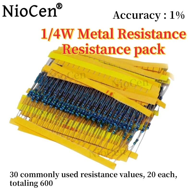 

1/4W metal resistor, 1% metal film resistor package, 30 commonly used resistance values, 20 each, totaling 600