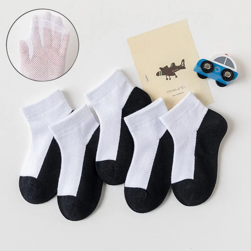 5 زوج/وحدة الصيف الأطفال الجوارب القطنية الاطفال صبي فتاة طفل موضة لينة أسود أبيض رمادي الجوارب ل 1-12 سنة في سن المراهقة طالب الجوارب #5