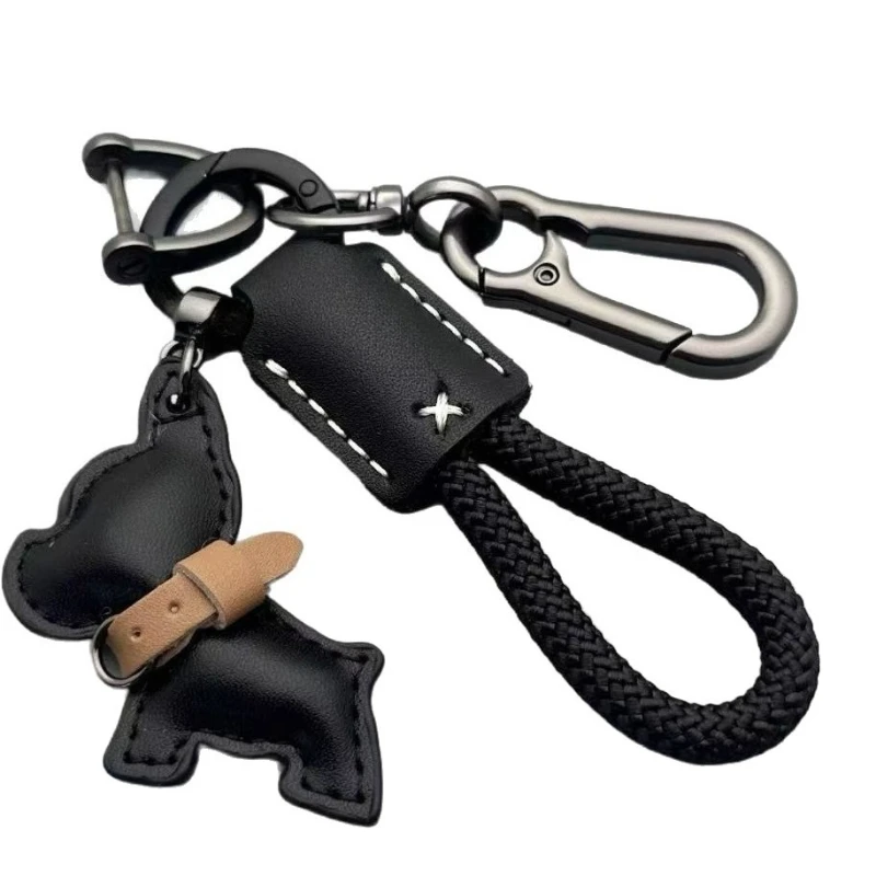 Custom Dog Leather Keychain Personalized Logo Key Chain Ring Men's Women's  Bag Braid Rope Keyring