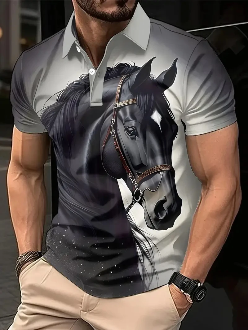 

Harajuku Horse Graphic Polo Shirts For Men New Summer Short Sleeve Golf Tees 3D Printed Polo Shirt Horse Lover Loose Streetwear