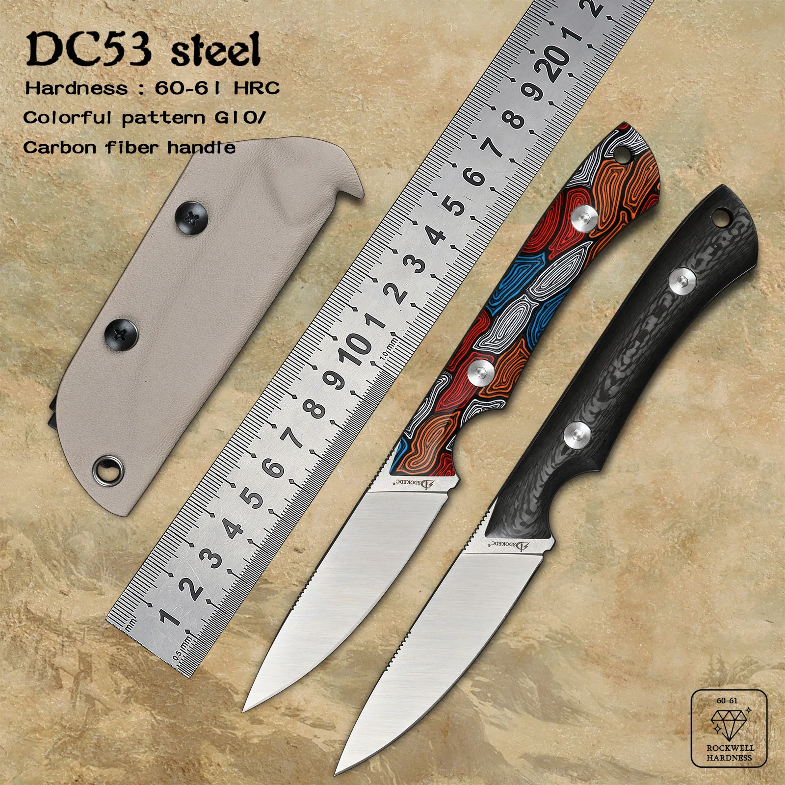 

DC53 Steel Camping Combat Knife Self Defense Utility EDC Tool Fixed Blade Survival Hunting Knife Tactical