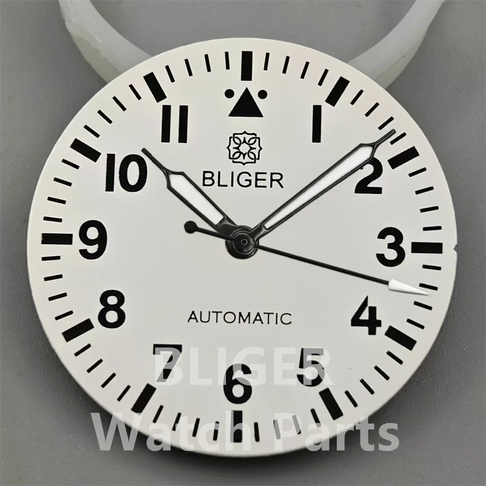 BLIGER 29mm esfera de reloj índice numérico blanco negro verde azul esfera con manecillas luminosas ajuste NH35 NH36 ETA2824 PT5000 movimiento