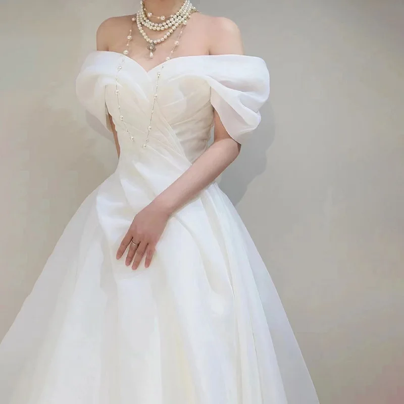 Vestido de casamento em cetim, vestido de noiva doce princesa, comprimento do chão, vestido de baile clássico, elegante, novo, 2024