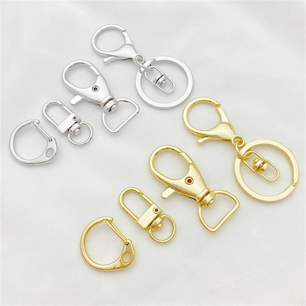 

14K Gold-packed Color Rotary Keychain Three-piece Set, Spring Buckle DIY Handmade Ring Jewelry, Bag, Pendant Accessories.