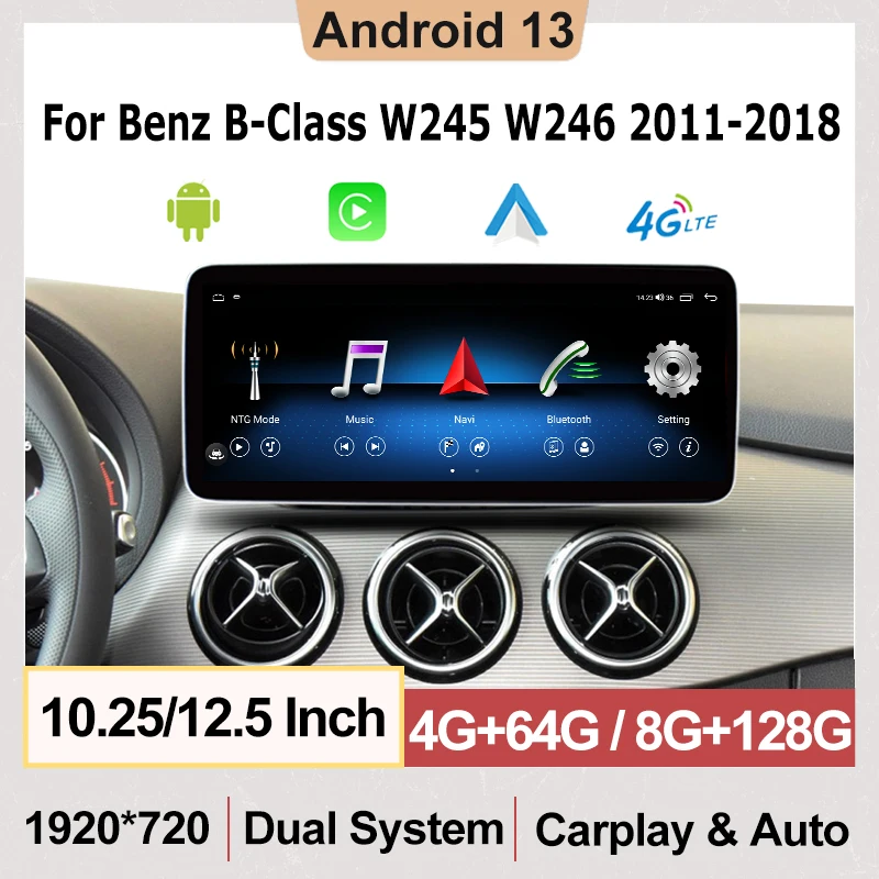 

GPS Navi Android 13 8G+128G 8core For Mercedes Benz B Class W245 W246 Auto Video Car Multimedia Player Stereo Screen Carplay 4G