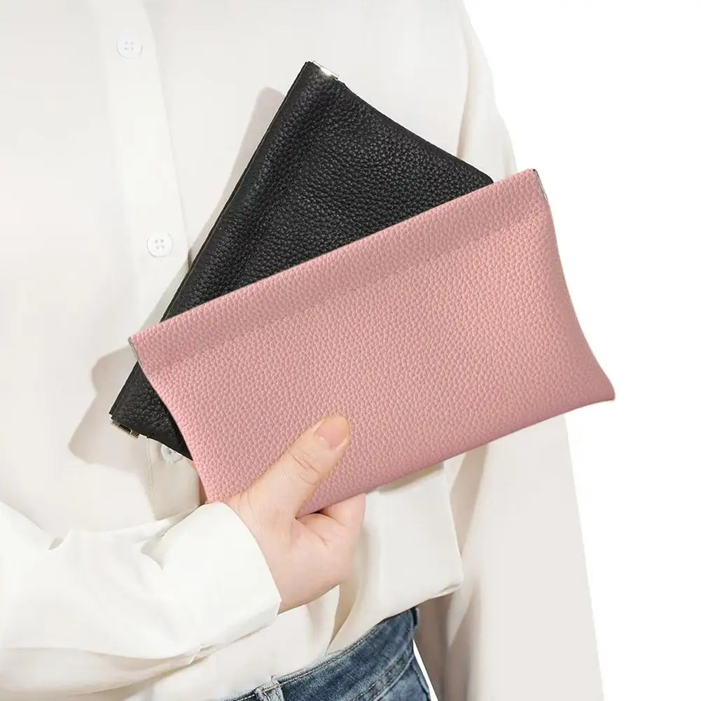 Artificial Leather Long Wallet Self Closing Passport ID License Holder Large Capacity Cash Pouch Data Cable Headphone Storage