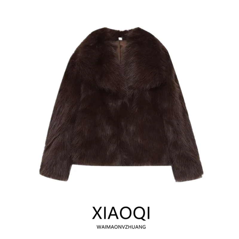 Fall 2025 Women's Loose Versatile Artificial Fur Jaet New Arrival Faion Outerwear Long Sve Regular Length Ladies Coat