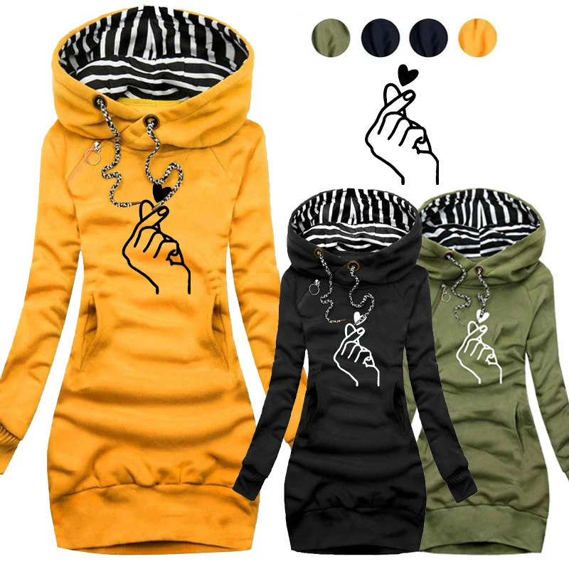 

Trending Printed Autumn and Winter Women Fashion Long Hoodie Slim Fit Dress Hoodie Dress Women Long Sleeve Sweater Dress