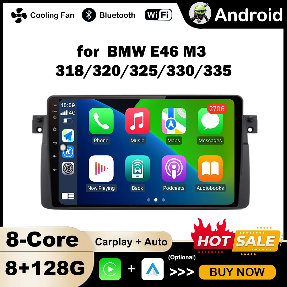 مشغل فيديو متعدد الوسائط للسيارة لسيارات بي إم دبليو ، أندرويد أو إس ، نظام تحديد المواقع نافي ، أدوات راديو سيارة ، دي إس بي ، شاشة 2.5 دي ، E46 ، M3 ، التوضيحية ، ولي ولي ، ولي ولي ، ولي ، ولي ، 9 بوصة #1