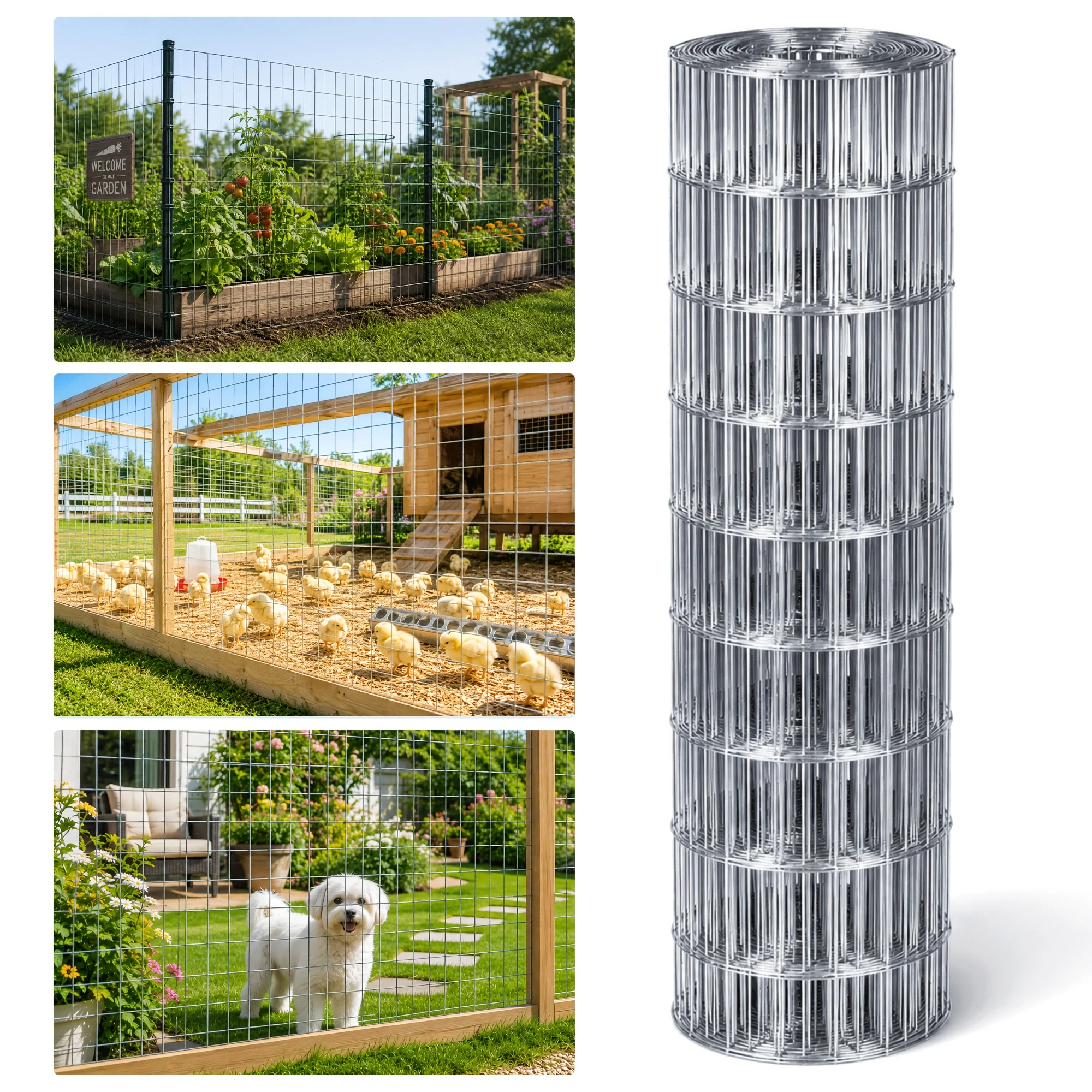 

Galvanized 15Ga Welded Wire Fence Roll - 5ft x 50ft, Rust-Resistant Metal Mesh for Gardens, Chicken Coops & Animal Enclosures