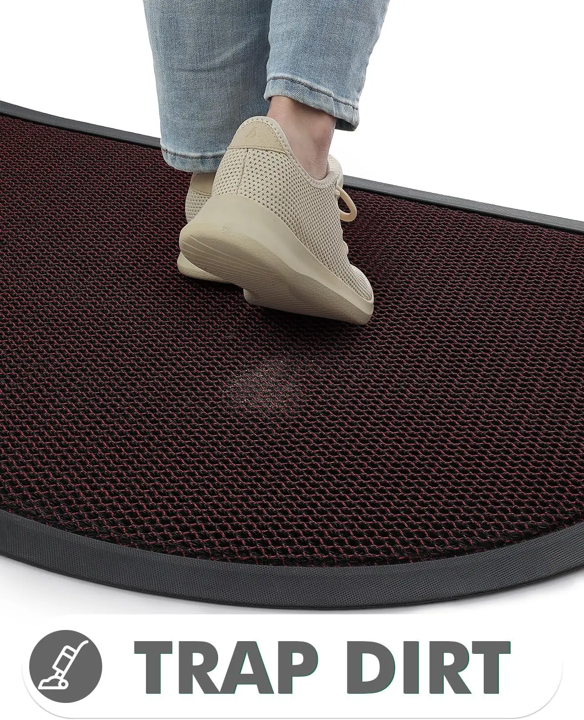 Half Round Door Mat Non-Slip Rubber Welcome Entrance Rug for Indoor Outdoor Low Profile Mat for Front Door, Porch & Entryways