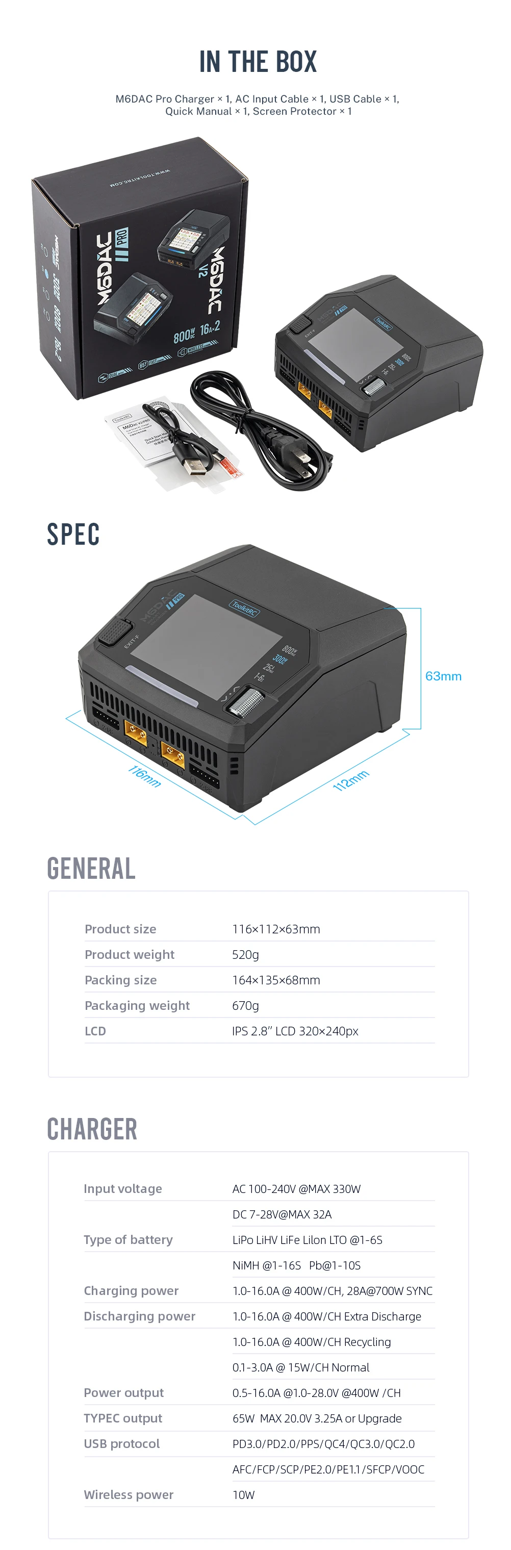 ToolkitRC M6DAC V2/PRO Ladegerät Intelligente Ausgleichsspannung AC300W 200W DC800W Lithium-Batterie 1-6S FPV Spielzeugmodell Auto Zubehör – Detail 15