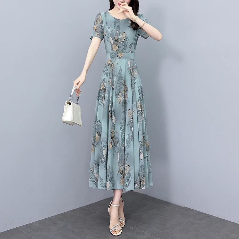 2025 Summer Floral Chiffon Casual Korean Boho Dress for Women Elegant Bodycon Vintage Night Dress Chic Prom Party Long Vestidoss
