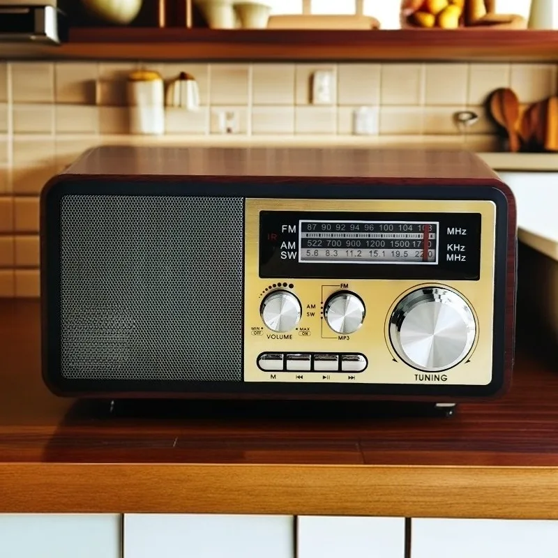 Vintage Wooden Tabletop Radio, FM MW SW Receiver, Rechargeable Bluetooth TF Card Speaker