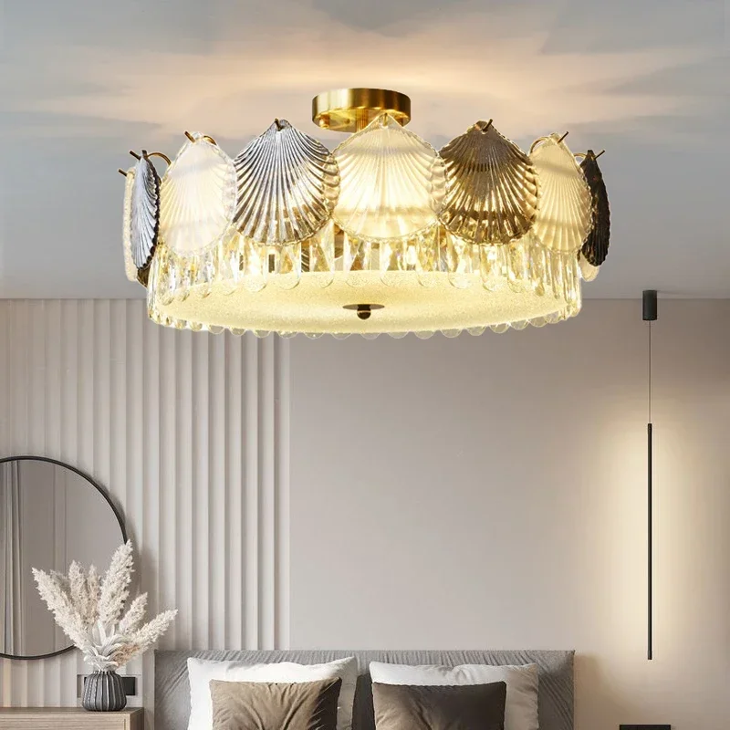 Shell Crystal Frans Modern Design Creatieve Led Plafond Kroonluchter Voor Woonkamer Slaapkamer Restaurant Lamp Ijzer