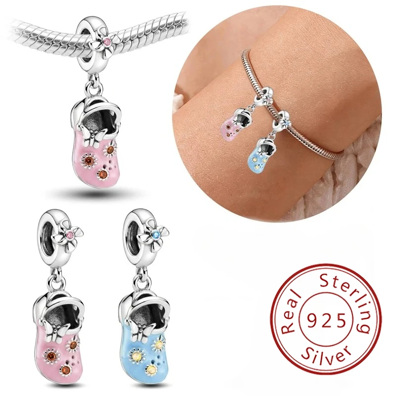 

925 Sterling Silver Little Daisy Butterfly Cave Shoes Charms Beads Fit Original Pan Bracelet Bangle High Quality DIY Jewelry