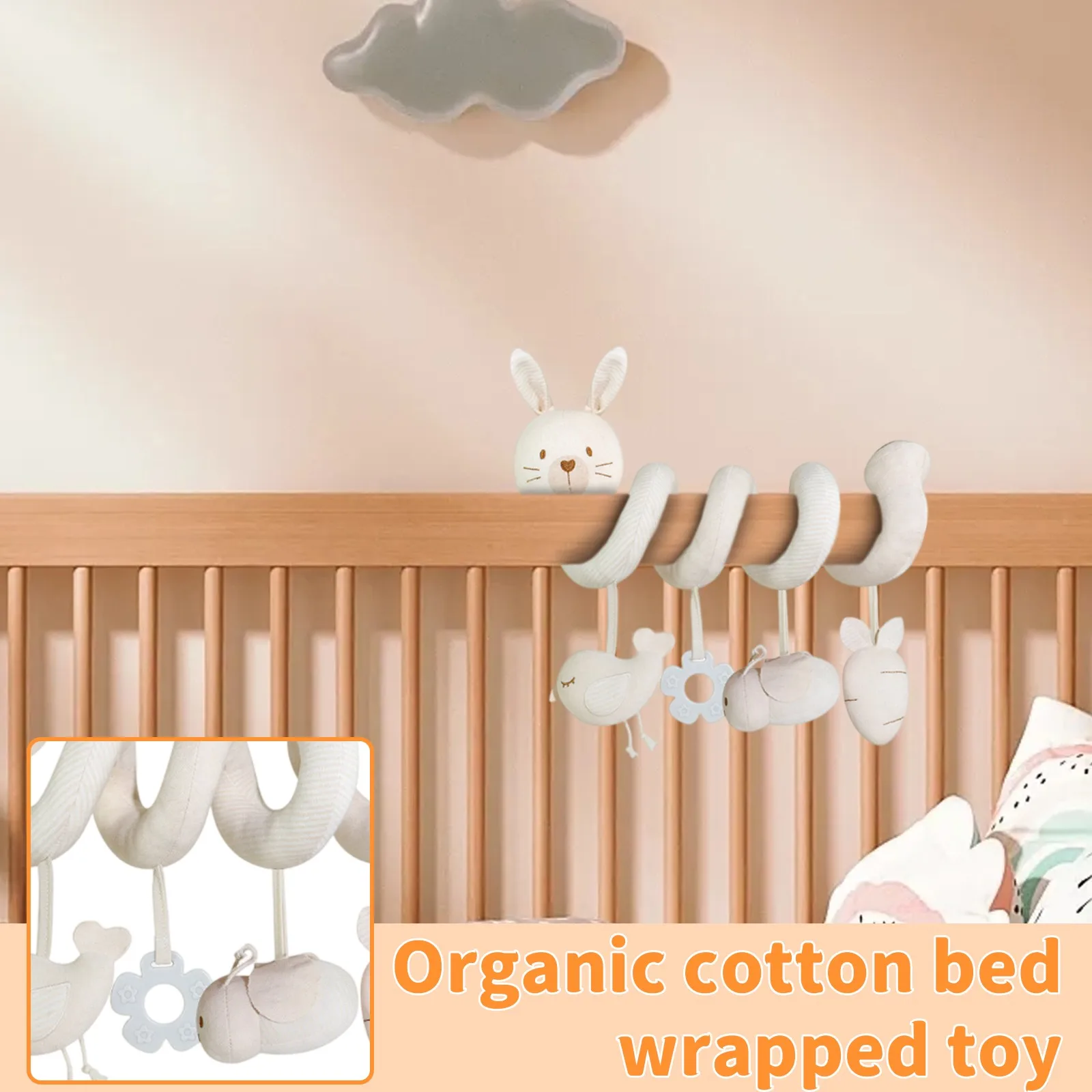 Sonajeros desmontables, soporte para cuna, juguetes colgantes, cama de algodón orgánico, juguete envuelto, colgador para cochecito, juguete sensorial móvil de dibujos animados, regalo