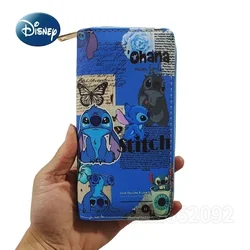 Disney stitch nova carteira feminina marca de luxo carteira infantil pu zíper grande capacidade multi slot para cartão moda carteira longa