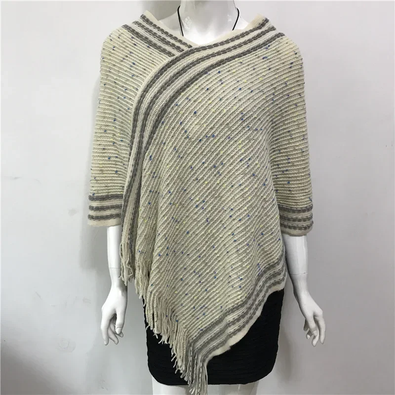 2024 Spring Autumn New Pullover Sweater Knitwear Geometric Splicing Loose Multi functional Women  Coat Cloak Shawl Beige