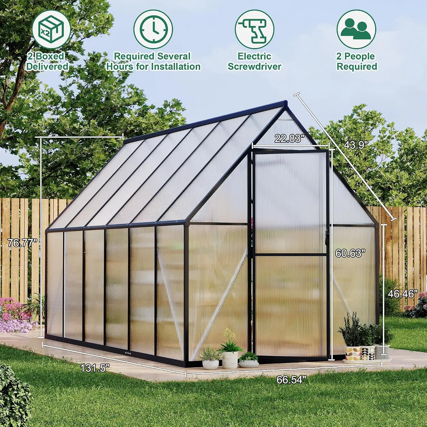 6x11FT Aluminum Large Walk-in Greenhouses for Outside, Polycarbonate Greenhouse with Aluminum Frame, Greenhouse, Customized