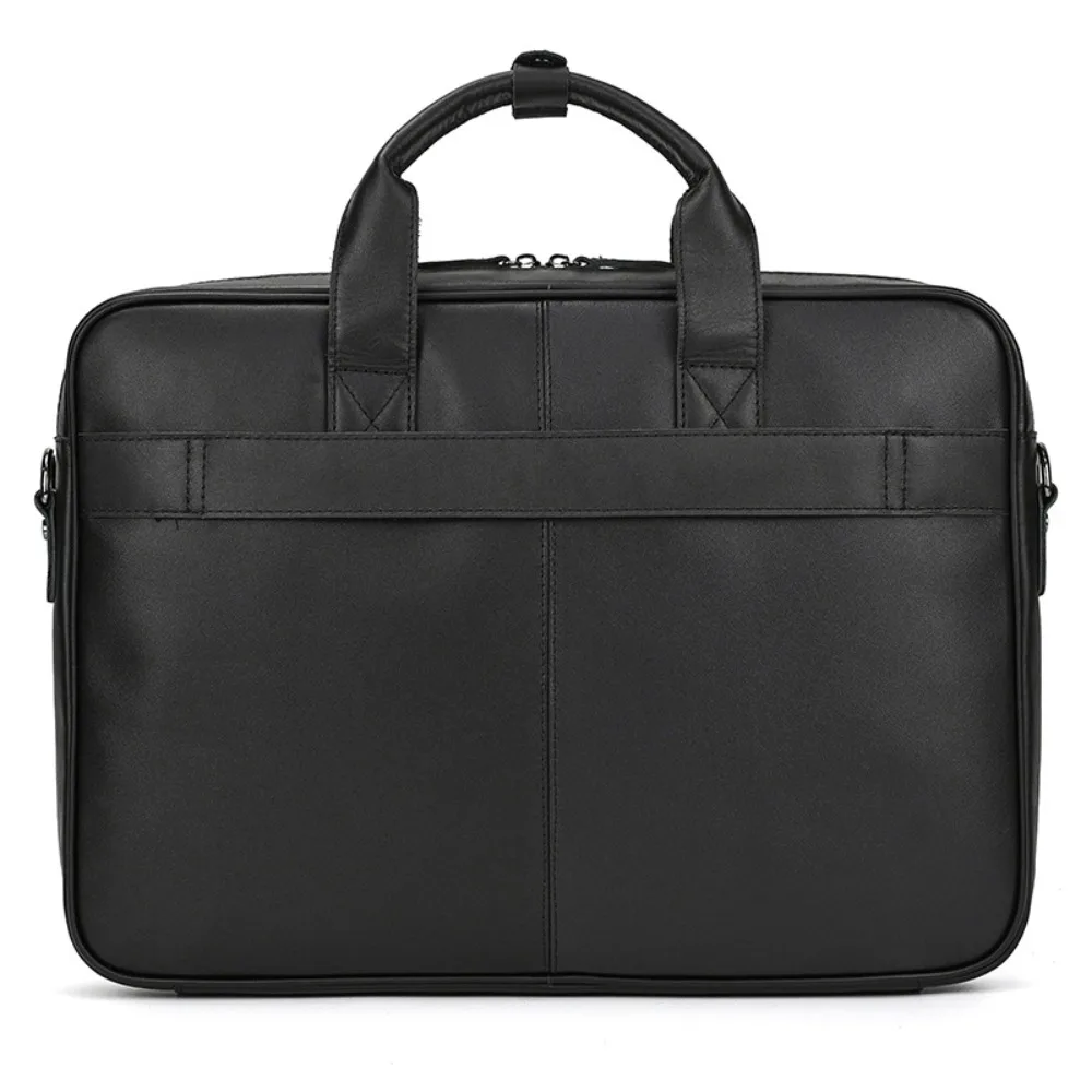 Retro Briefcase 14 Inch First Layer Cowhide Men's Black Leather Laptop Bag Versatile and Simple