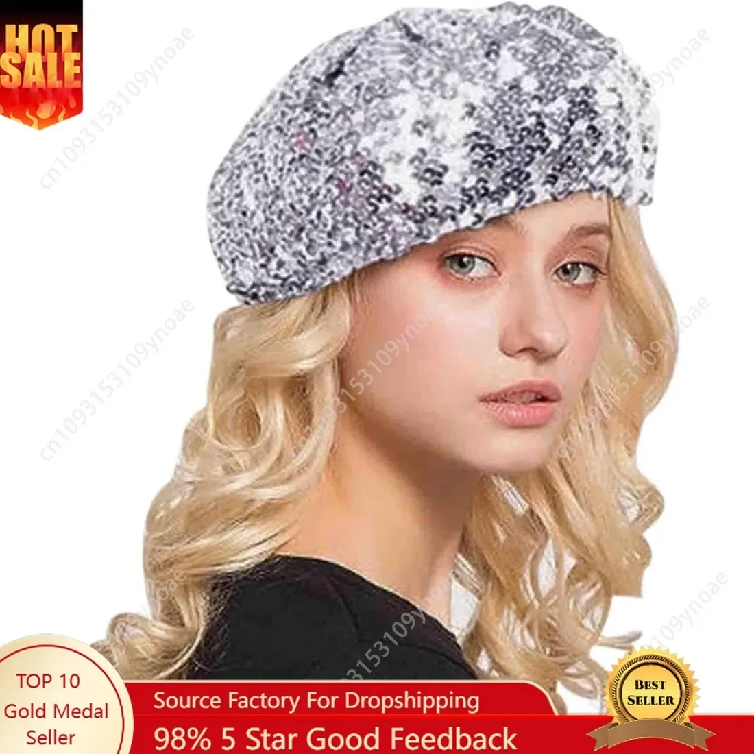 

Vintage Sequin Berets Hat Cotton Man Women Teentager Stretch Beanie Caps Headwear Adjustable Holiday Party Club Halloween Cute