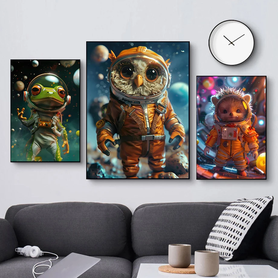 Fantasy Style Super Cute Dinosaur Hedgehog Frog Animal Space Astronaut Poster Canvas Print Living Room Bedroom Home Wall Decor