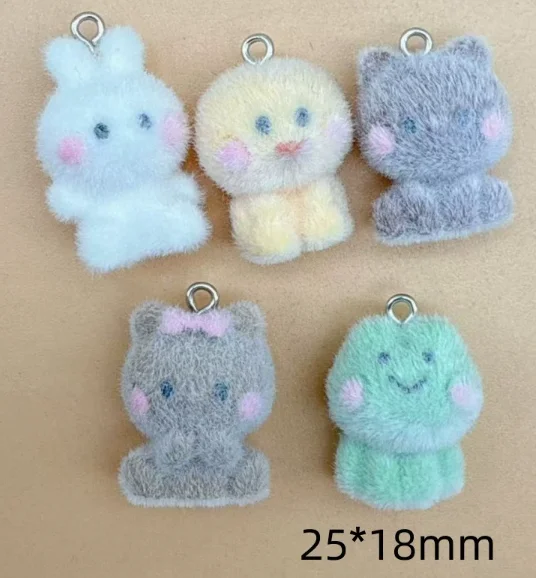 10 pcs Resin Flocking Cute Cat Rabbit Charm Pendants Craft Perfect  DIY Earrings Bracelets Neck Handmade Craft Supplie