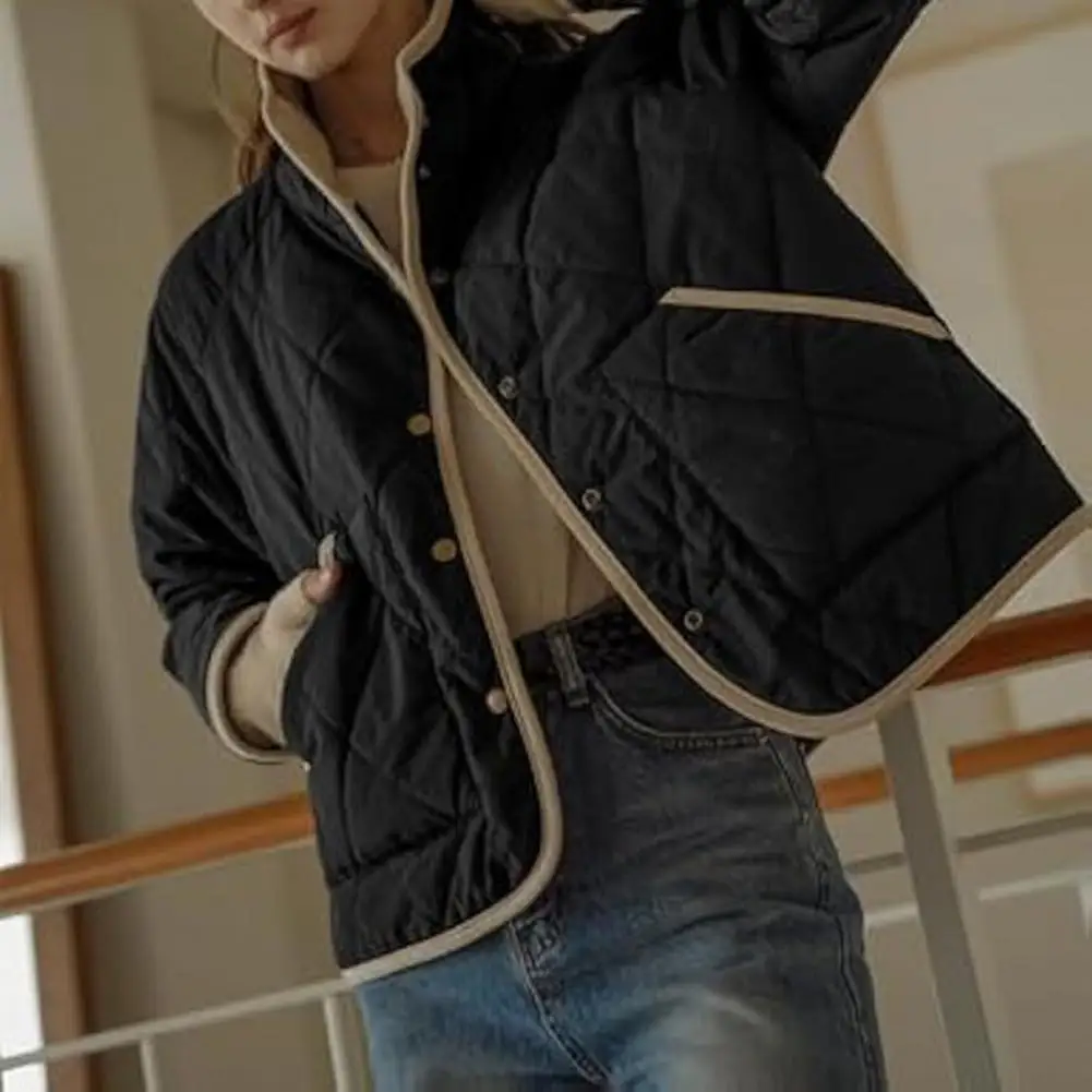 Fashion Winter Warm Jacket Women Long Sleeve Moto Biker Button Jackets Coat Female Autumn Casual Stand Coat Outerwear Cardigan