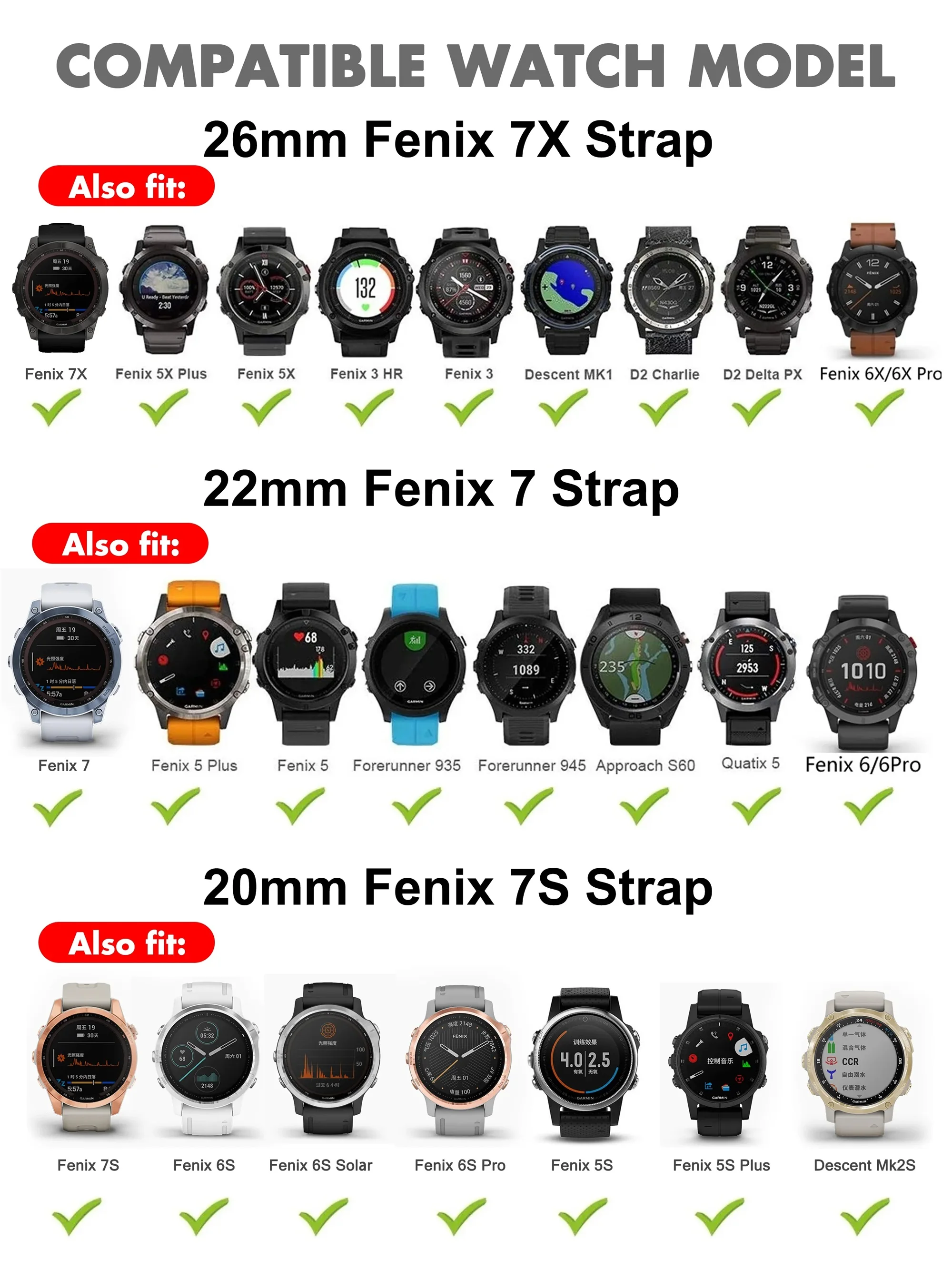 QuickFit 20 22 26 mm Silikonarmband für Garmin Fenix 7X 7 7S Pro 6X 6 6S 5S 5 5X Plus/Epix Pro Gen2 51 47 42 mm Armband Armband