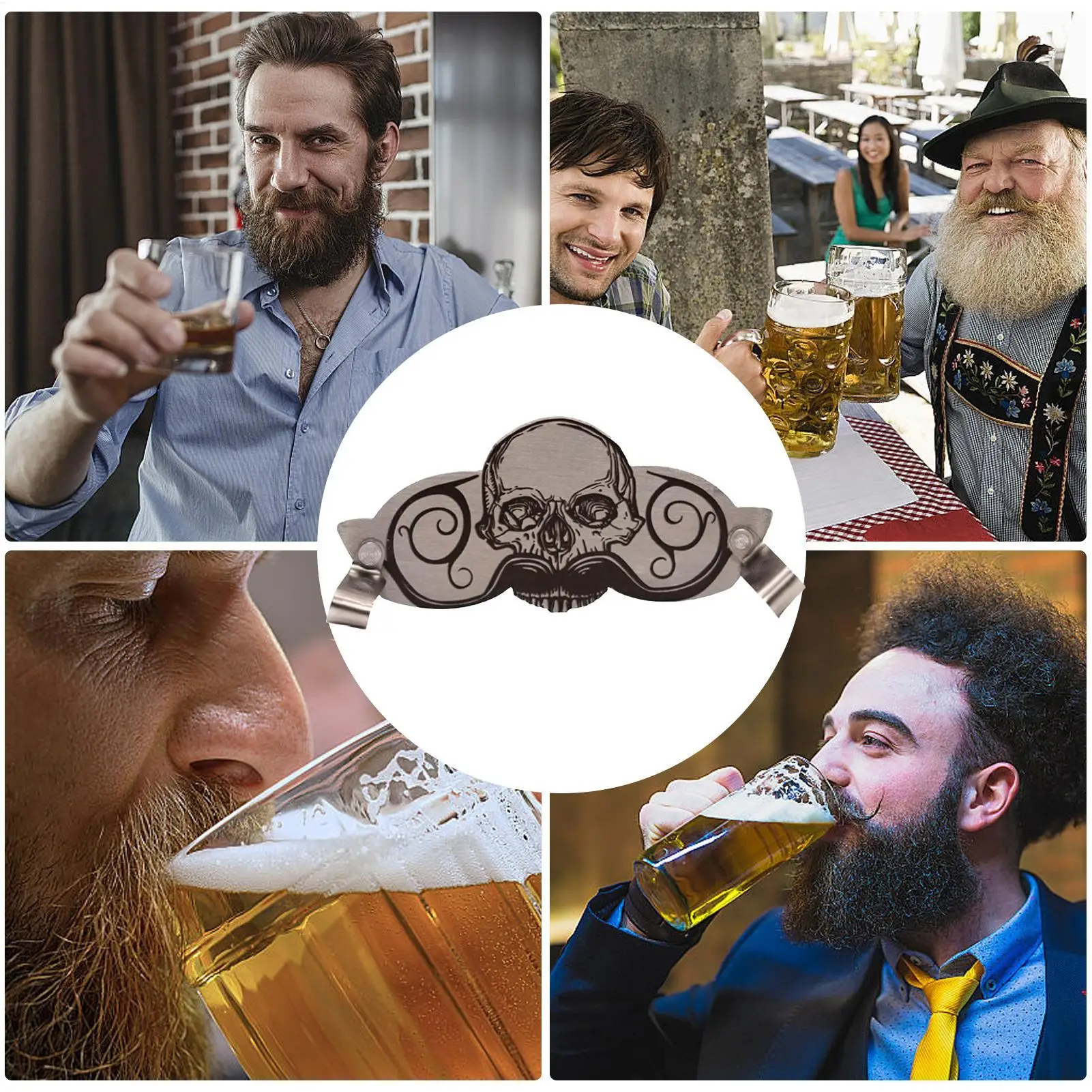 Mustache Guard For Drink Stainless Steel Skull Design Mustache Protector For Cup Decorative Innovative Drinking Supply for Beer
