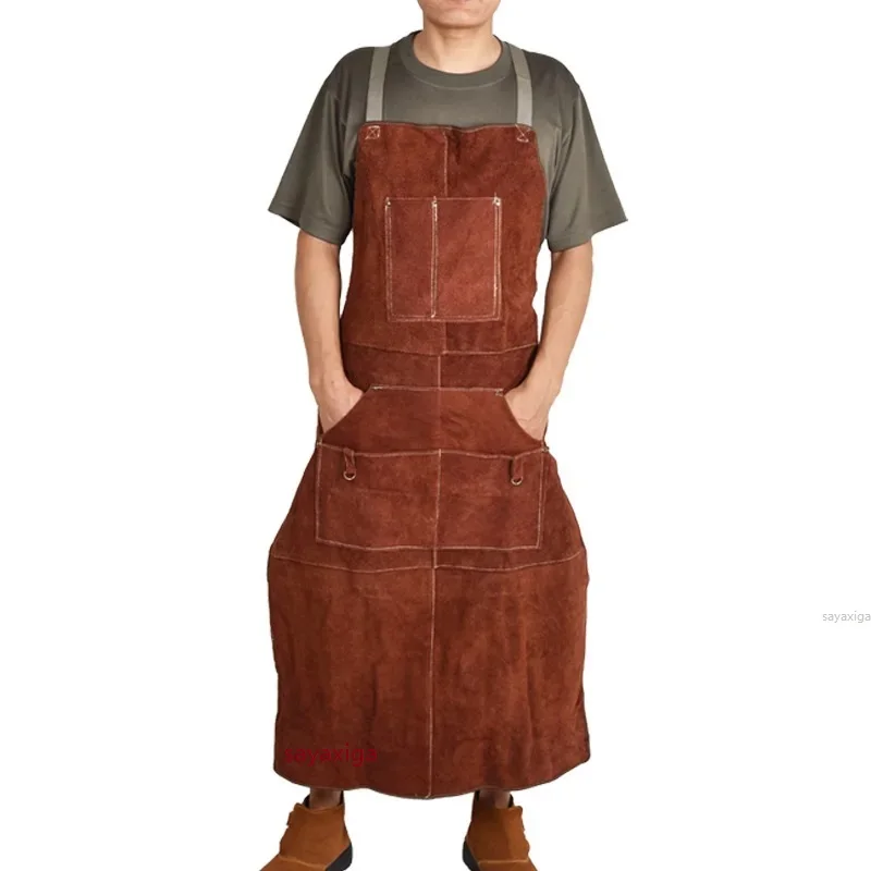 

Leather Welding Apron Heat Flame-resistant Heavy Duty Work Forge Apron With 6 Pockets 42inches Large Cowhide Leather Work Apron