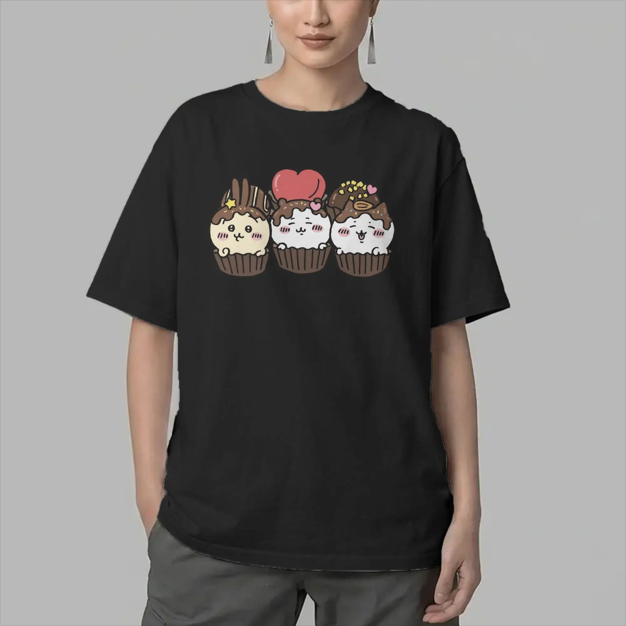 Men's Chiikawas Hachiware Usagi Dessert T Shirts  Pure Cotton Tops Funny Short Sleeve Round Neck Tees Gift T-Shirts