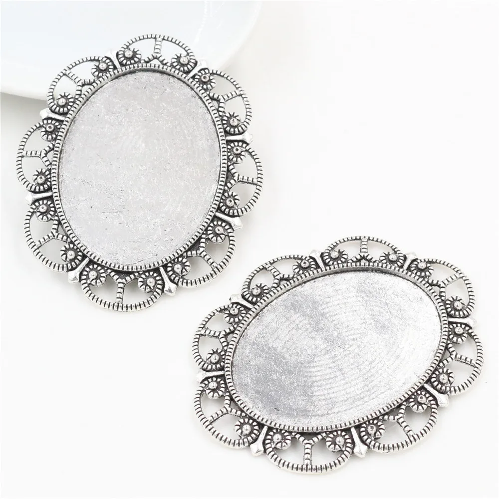 New Fashion 5pcs 30x40mm Inner Size Antique Silver Plated /Bronze/Black Flower Style Cabochon Base Setting Charms Pendant