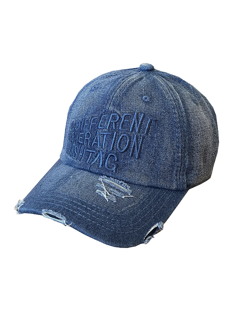 Embroidered Denim Ripped Baseball Cap Men\'s and Women\'s Same Street Washed Peaked Cap