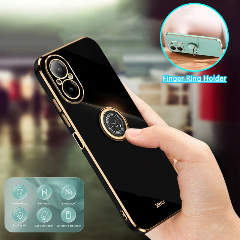 For RealmeC67 4G Case Luxury Ring Stand Plating Phone Case For Realme C67 4G Realmi RelmeC67 C 67 Silicone Shockproof Back Cover