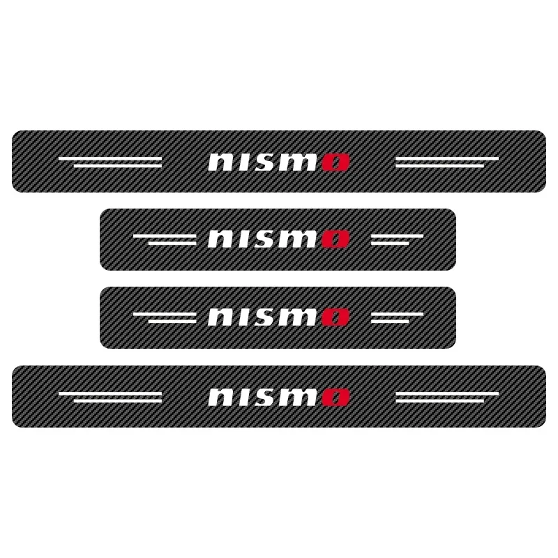 4Pcs Car Door Threshold Carbon Fiber Scuff Plate Sticker Accessories For Nissan Nismo Emblem R34  Tiida Sylphy X-trail 2 Qashqa