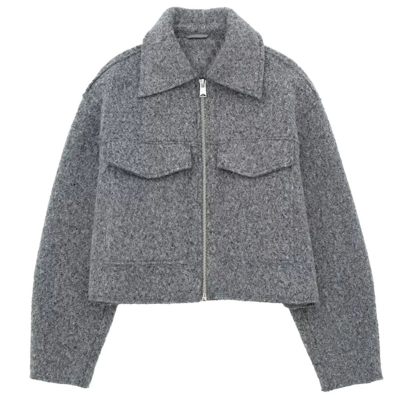 

Women's Street Sle ort Woolen Jaet Zipper Coat Autumn Winter Soft Tweed Faion Outerwear Fem Zipper Coat Jaet