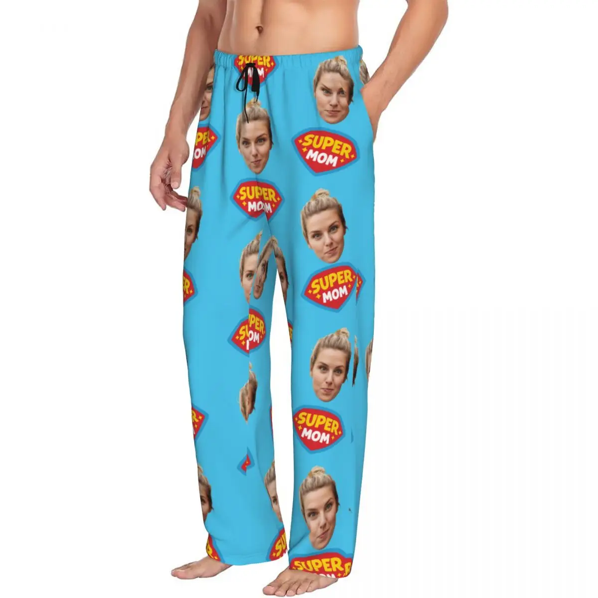 Super Mom Custom Pajama Pants for Men Personalized Face Photo Design Sleepwear Lounge Sleep Bottoms Stretch with Pockets