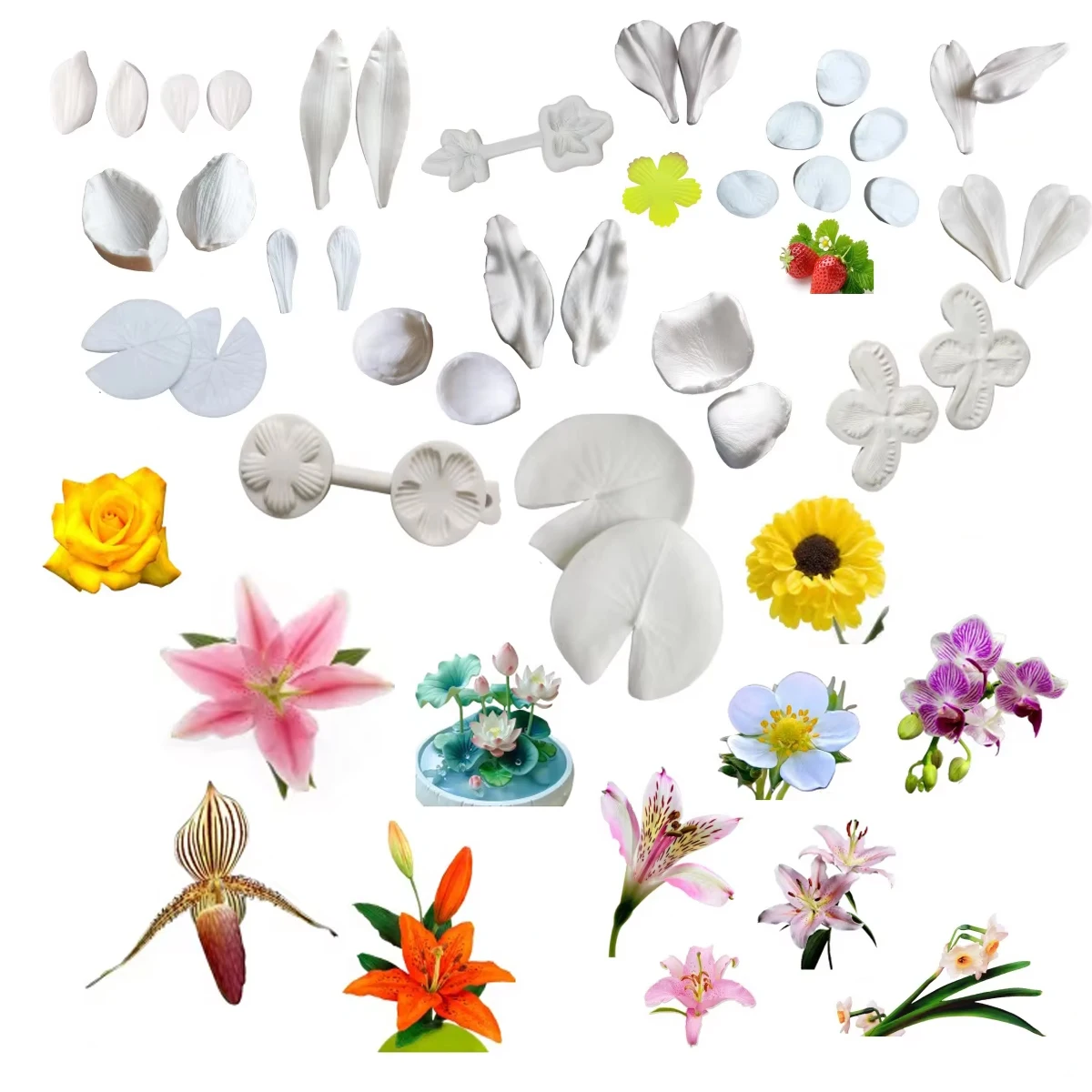 16 styles Petal Veiners Silicone Mold Fondant Cake Decorating Tool Cold Porcelain Clay Sugar Paper Craft Flower Candle Moulds