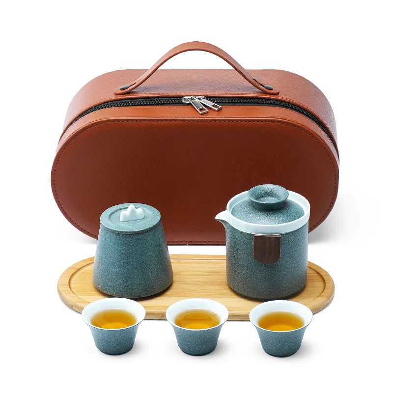 

Portable travel tea set ceramic one pot three cups business gifts holiday gifts