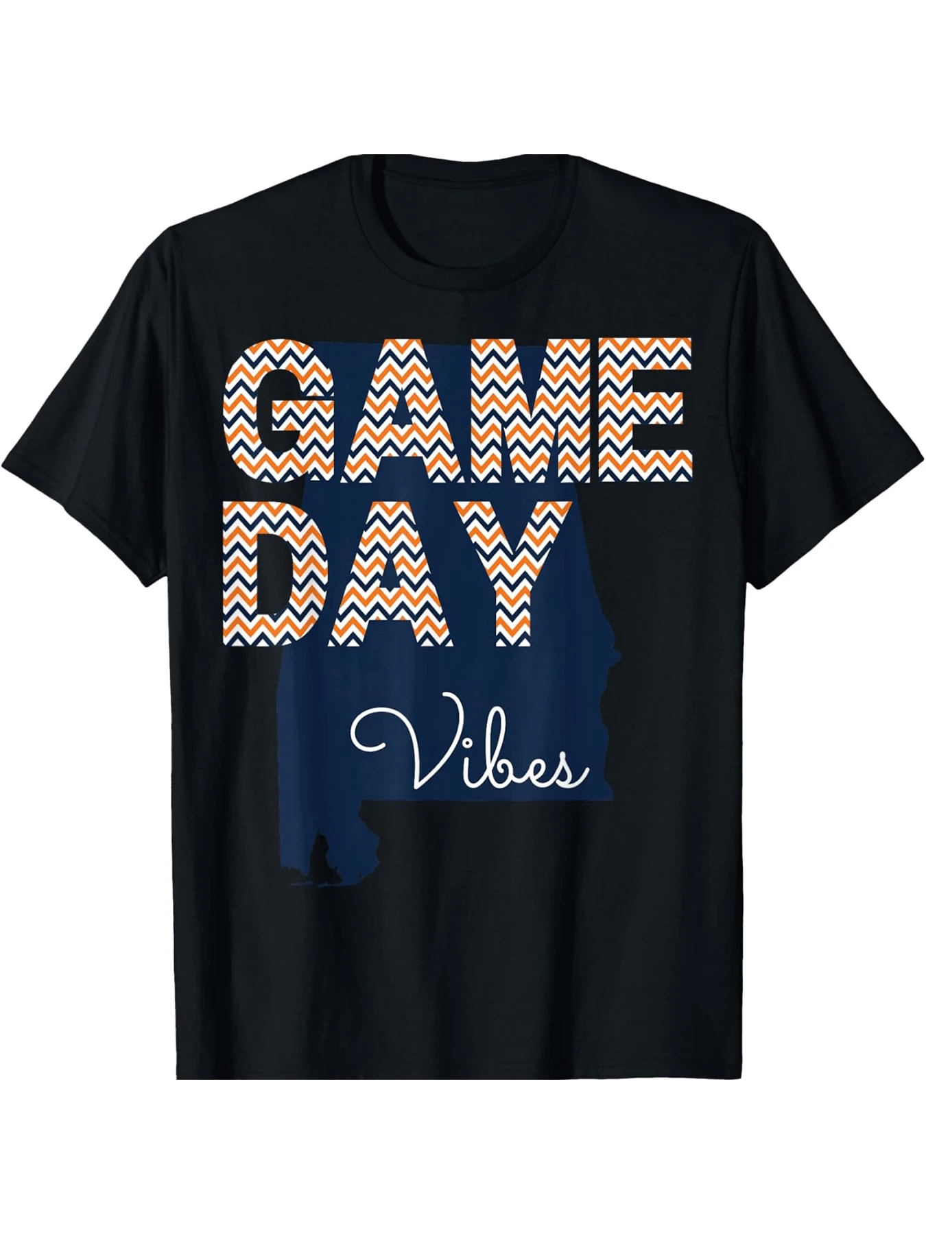 

Game Day Vibes Chevron Pattern State Outline Men and women's short-sleeve T-shirt black round neck