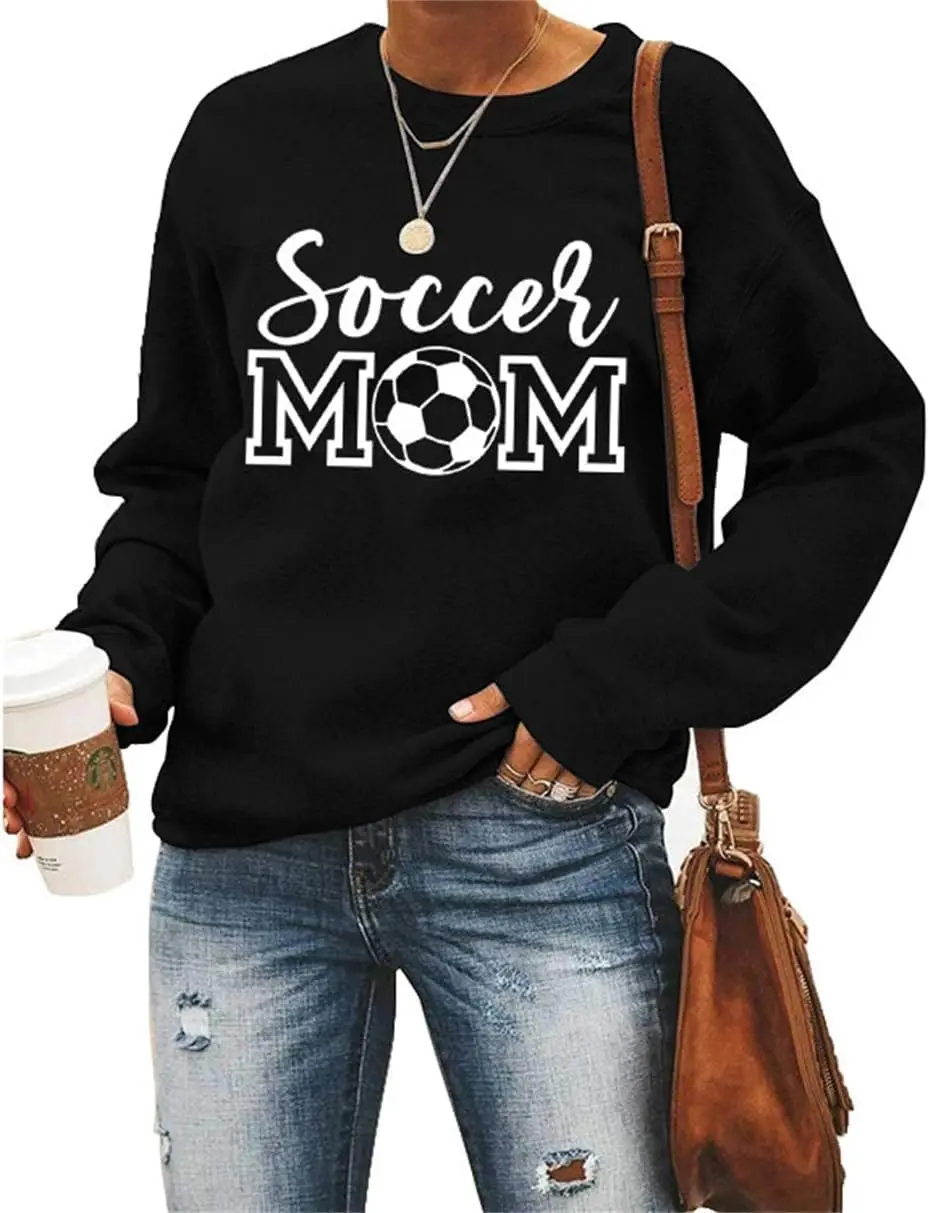 

Soccer Mom Sweatshirt for Womens Soccer Graphic Pullover Casual Crewneck Tops Mom Gifts